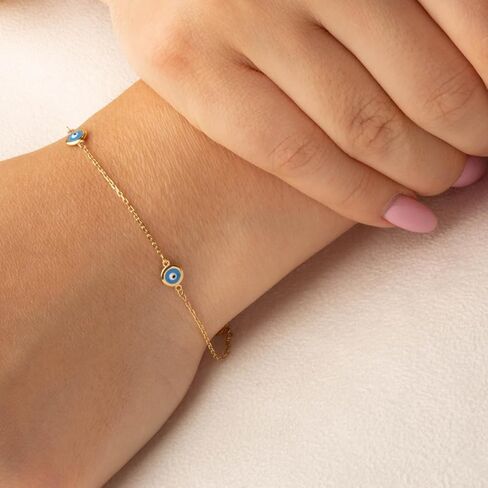 Claddagh Gold 14K Yellow Evil Eye Protection Link Bracelet 7" in Saudi Arabia
