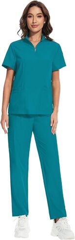 niaahinn Scrub for Women Set Collar Neck Scrub Top & Cargo Pants, 4-Way Stretch, Yogga Waistband in Saudi Arabia