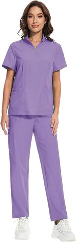 niaahinn Scrub for Women Set Collar Neck Scrub Top & Cargo Pants, 4-Way Stretch, Yogga Waistband in Saudi Arabia