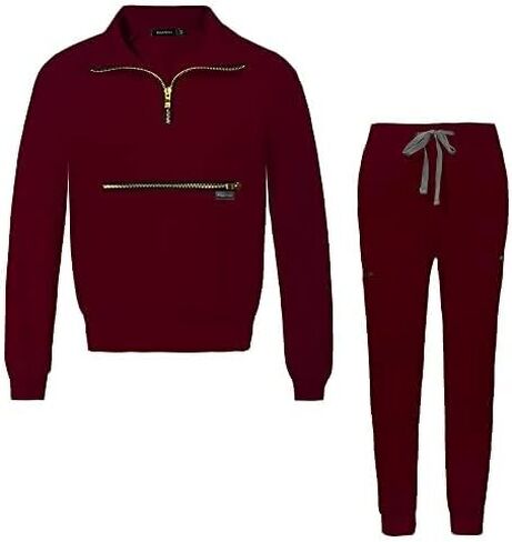Niaahinn Scrub Set for Women - Long Sleeve Top & Jogger Pants, Solid Color Working Uniforms With Pockets in Kuwait