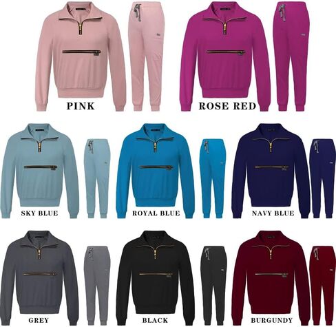 Niaahinn Scrub Set for Women - Long Sleeve Top & Jogger Pants, Solid Color Working Uniforms With Pockets in Kuwait