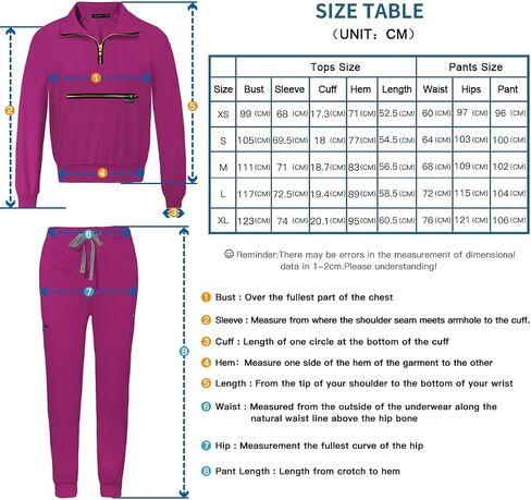 Niaahinn Scrub Set for Women - Long Sleeve Top & Jogger Pants, Solid Color Working Uniforms With Pockets in Kuwait