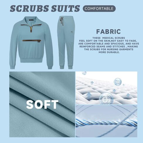 Niaahinn Scrub Set for Women - Long Sleeve Top & Jogger Pants, Solid Color Working Uniforms With Pockets in Kuwait