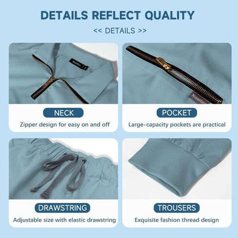Niaahinn Scrub Set for Women - Long Sleeve Top & Jogger Pants, Solid Color Working Uniforms With Pockets in Kuwait