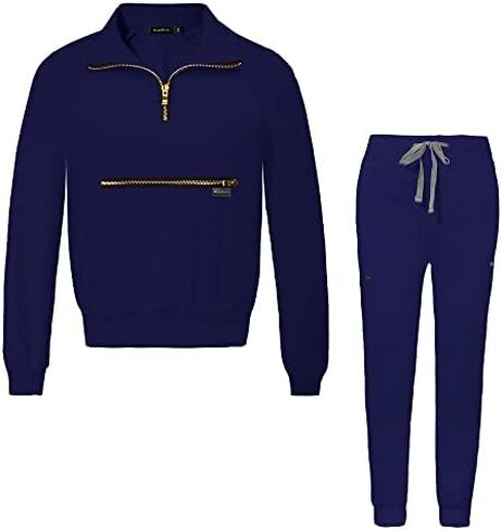 Niaahinn Scrub Set for Women - Long Sleeve Top & Jogger Pants, Solid Color Working Uniforms With Pockets in Kuwait