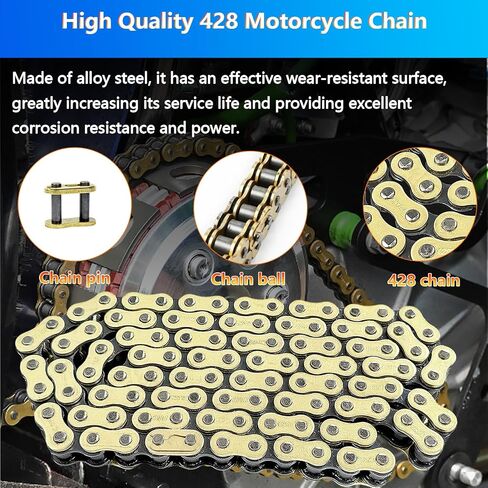 428H Chain 132 Links & Chain Breaker with 6pcs Connecting Master Link Fit for 110cc 125cc 50cc 90cc Dirt Pit Bike ATV; Heavy Duty Drive Seamless Steel Pipe Motorcycle Chain in Saudi Arabia