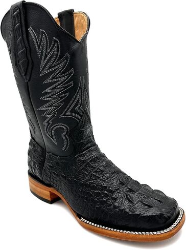 Mens Leather Square Toe Cowboy Boot Embossed Crocodile Alligator Print Western Boot in Saudi Arabia
