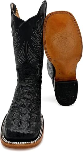 Mens Leather Square Toe Cowboy Boot Embossed Crocodile Alligator Print Western Boot in Saudi Arabia