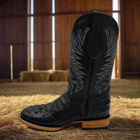 Mens Leather Square Toe Cowboy Boot Embossed Crocodile Alligator Print Western Boot in Saudi Arabia
