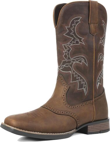 Mens Cowboy Boots Square Toe Western Boots Pull On Slip Resistant Work For Men Traditional Country Mid Calf Chunky Heel Embroidered Ankle Booties in Saudi Arabia