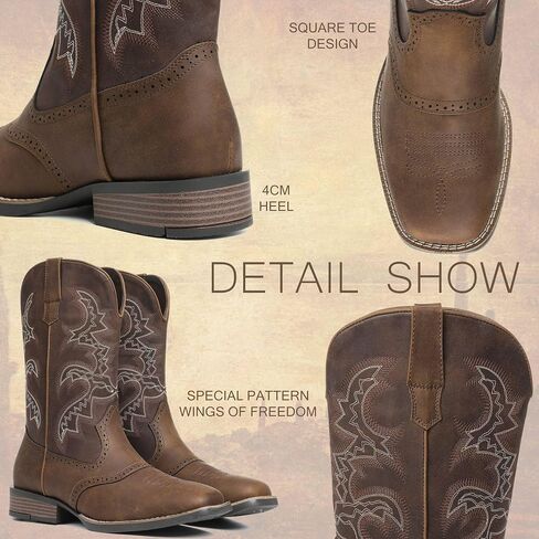 Mens Cowboy Boots Square Toe Western Boots Pull On Slip Resistant Work For Men Traditional Country Mid Calf Chunky Heel Embroidered Ankle Booties in Saudi Arabia