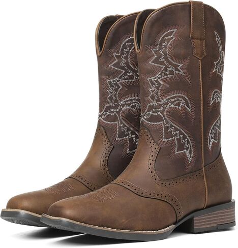 Mens Cowboy Boots Square Toe Western Boots Pull On Slip Resistant Work For Men Traditional Country Mid Calf Chunky Heel Embroidered Ankle Booties in Saudi Arabia