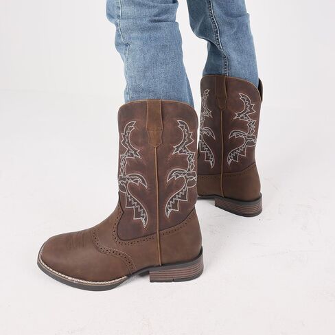 Mens Cowboy Boots Square Toe Western Boots Pull On Slip Resistant Work For Men Traditional Country Mid Calf Chunky Heel Embroidered Ankle Booties in Saudi Arabia