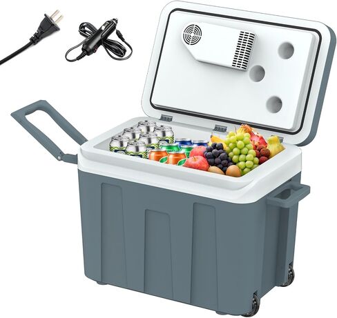 12V Electric Car Cooler & Warmer with Wheels & Handle, 48 Quart (45 L) 12 Volt DC & 110V AC Portable Thermoelectric Fridge Plug in Cooler for Car/RV/Camping/Travelling/Truck/Picnic in Kuwait