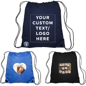 DISCOUNT PROMOS Custom Classic Polyester Drawstring Bags Set of 50, Personalized Bulk Pack - Bring Everywhere You Go, Great for Travelling, Gym and for Everyday Use - Navy Blue in Saudi Arabia