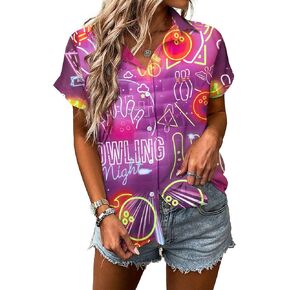 Bowling Shirts for Women Hawaiian Bowling Shirt Bowling Lover Gifts Button Down Tops Casual Short Sleeve Jersey in Kuwait