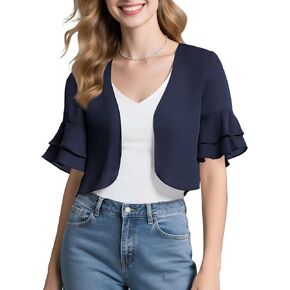 Urban CoCo Women's Sheer Chiffon Bolero Shrug Ruffle Short Sleeve Open Front Cropped Cardigan for Dresses in Kuwait