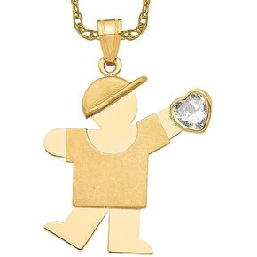 IceCarats 14K Solid Yellow Gold Boy Cubic Zirconia CZ Necklace Heart Love Charm Pendant April Birthstone Jewelry in Kuwait