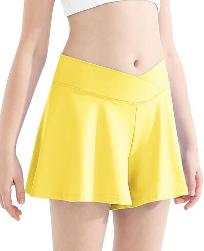 شورت تنس رياضي متقاطع للفتيات 2 في 1 شورت جري انسيابي مع جيب على شكل فراشة سكورت نشط in Kuwait