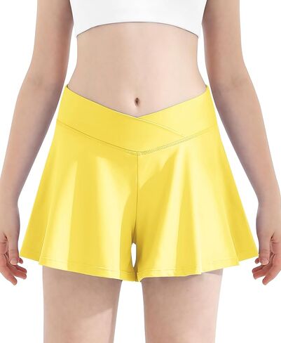 شورت تنس رياضي متقاطع للفتيات 2 في 1 شورت جري انسيابي مع جيب على شكل فراشة سكورت نشط in Kuwait