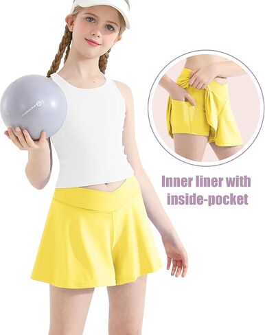 شورت تنس رياضي متقاطع للفتيات 2 في 1 شورت جري انسيابي مع جيب على شكل فراشة سكورت نشط in Kuwait