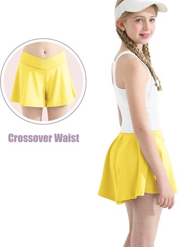 شورت تنس رياضي متقاطع للفتيات 2 في 1 شورت جري انسيابي مع جيب على شكل فراشة سكورت نشط in Kuwait