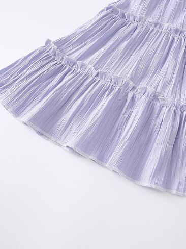 Girls Summer Dresses Tiered Crinkle Flowy Ruffle Sleeve A-Line Swing Backless Bow Lace-up Dress Size 4-12 Years in Saudi Arabia