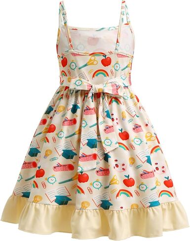 Girl Back to School Dress Apple Pencil School Bag Rainbow Book First Day of School Picture Day Outfits with Pocket in Saudi Arabia
