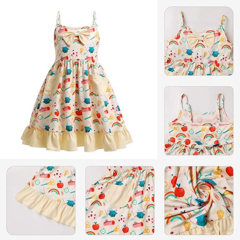 Girl Back to School Dress Apple Pencil School Bag Rainbow Book First Day of School Picture Day Outfits with Pocket in Saudi Arabia