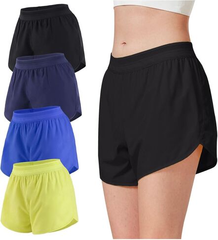 Womens Athletic Shorts with Mesh Waist 2 in 1 Running Activewear Mid Rise Gym Shorts Pack in Kuwait