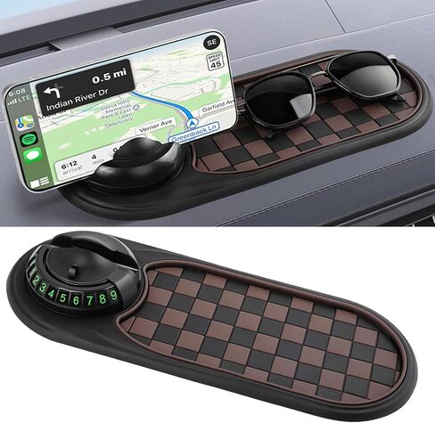 Multifunctional Car Anti-Slip Mat – Rotatable Anti-Skid Car Dashboard Pad with Temporary Parking Number | 4 in 1 Mobile Phone Stand for Cars | Vehicle Dash Grip Pad | Accessories Organizer for Cars in Saudi Arabia