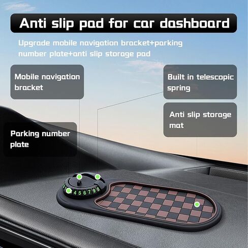 Multifunctional Car Anti-Slip Mat – Rotatable Anti-Skid Car Dashboard Pad with Temporary Parking Number | 4 in 1 Mobile Phone Stand for Cars | Vehicle Dash Grip Pad | Accessories Organizer for Cars in Saudi Arabia