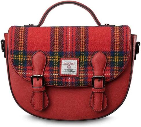 Islander® The Mini Cobble Satchel - Small Ladies Satchel With HARRIS TWEED - Chestnut Blue Tartan, Chestnut Blue Tartan, Mini in Saudi Arabia