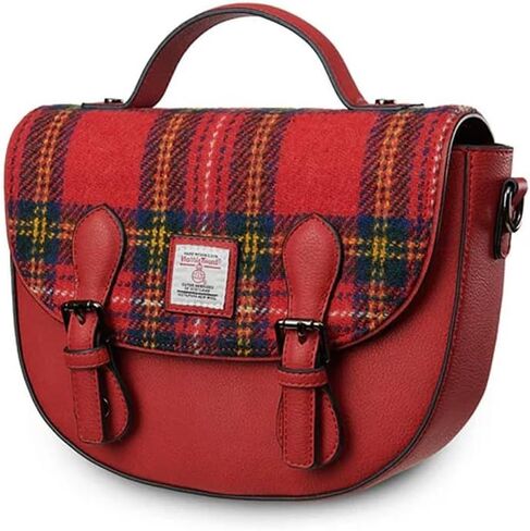 Islander® The Mini Cobble Satchel - Small Ladies Satchel With HARRIS TWEED - Chestnut Blue Tartan, Chestnut Blue Tartan, Mini in Saudi Arabia