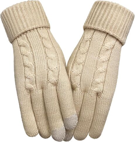 Winter Wool Gloves for Women Warm Touchscreen Fleece Elastic Soft Knit Gloves for Cold Weather Folding Cuffs in Saudi Arabia