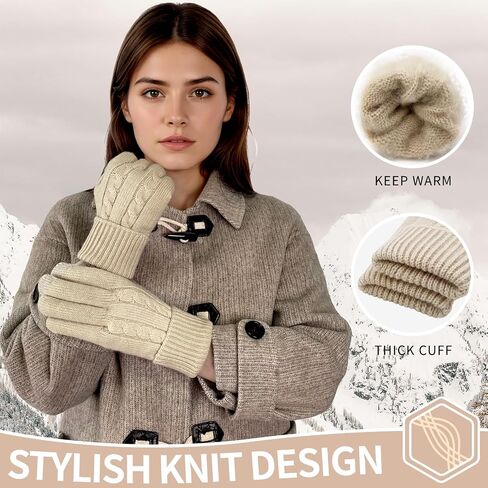 Winter Wool Gloves for Women Warm Touchscreen Fleece Elastic Soft Knit Gloves for Cold Weather Folding Cuffs in Saudi Arabia