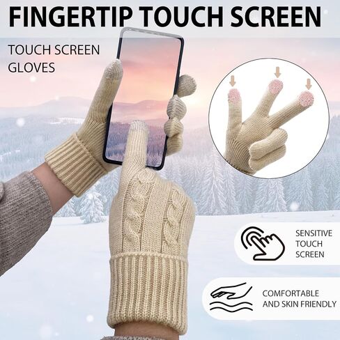 Winter Wool Gloves for Women Warm Touchscreen Fleece Elastic Soft Knit Gloves for Cold Weather Folding Cuffs in Saudi Arabia