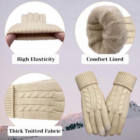 Winter Wool Gloves for Women Warm Touchscreen Fleece Elastic Soft Knit Gloves for Cold Weather Folding Cuffs in Saudi Arabia