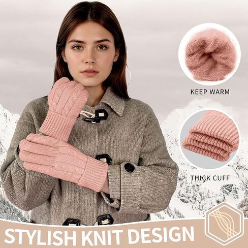 Winter Wool Gloves for Women Warm Touchscreen Fleece Elastic Soft Knit Gloves for Cold Weather Folding Cuffs in Saudi Arabia