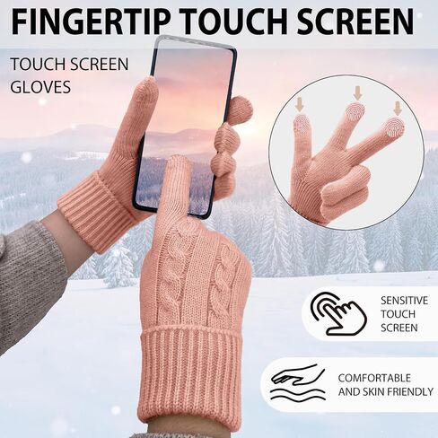Winter Wool Gloves for Women Warm Touchscreen Fleece Elastic Soft Knit Gloves for Cold Weather Folding Cuffs in Saudi Arabia