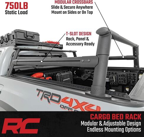 Rough Country Aluminum Bed Rack for 2005-2022 Toyota Tacoma - 73109,Black in Saudi Arabia
