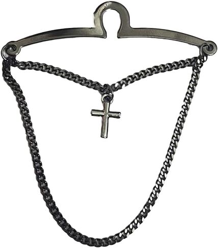 Men's Silver Gold Black Tie Chain 1.97" Personalised Cross Tie Clip with Double Chain Business Wedding Jewelry Gift in Saudi Arabia