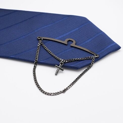 Men's Silver Gold Black Tie Chain 1.97" Personalised Cross Tie Clip with Double Chain Business Wedding Jewelry Gift in Saudi Arabia
