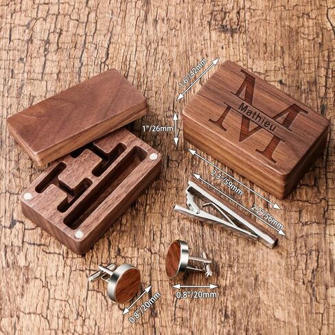 Personalized Engraved Wooden Tie Clip and Cufflinks Set for Mens Skinny Tie Bar Clips Cuff Links Shirt Wedding Business with Gift Box in Saudi Arabia