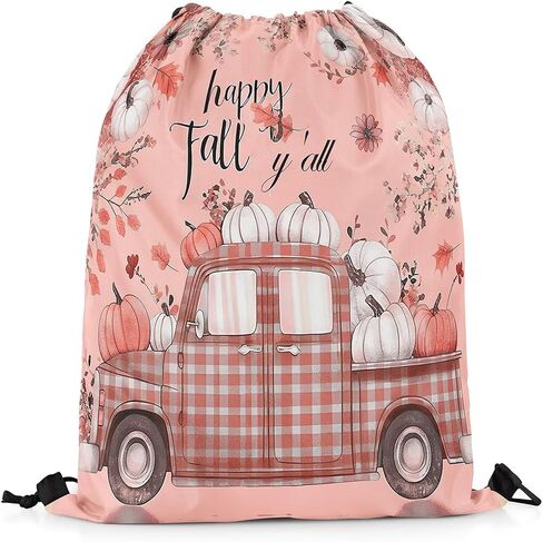 Manfei Autumn Harvest Drawstring Backpack Gym Bag,Happy Fall Grid Truck Cinch Bag,Farmhouse Style Pumpkins Foldable Draw String Back Bag Sports Bag in Saudi Arabia