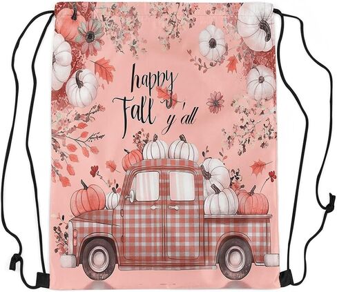Manfei Autumn Harvest Drawstring Backpack Gym Bag,Happy Fall Grid Truck Cinch Bag,Farmhouse Style Pumpkins Foldable Draw String Back Bag Sports Bag in Saudi Arabia