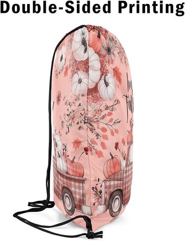 Manfei Autumn Harvest Drawstring Backpack Gym Bag,Happy Fall Grid Truck Cinch Bag,Farmhouse Style Pumpkins Foldable Draw String Back Bag Sports Bag in Saudi Arabia