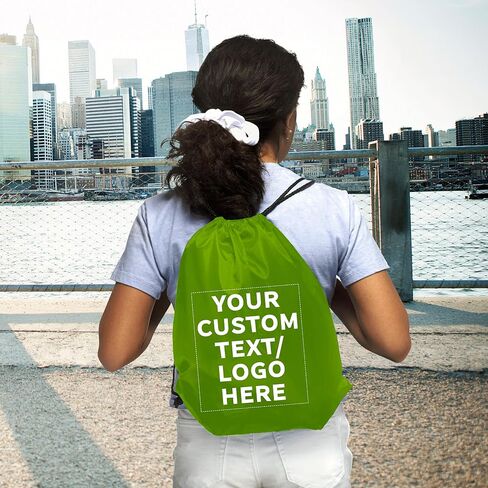 DISCOUNT PROMOS Custom Classic Polyester Drawstring Backpack Set of 10/50/100, Personalized Bulk Pack - Great for Travelling, Gym and for Everyday Use - Black in Kuwait