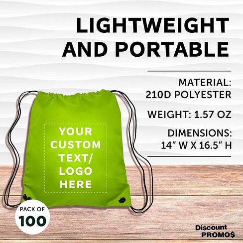DISCOUNT PROMOS Custom Classic Polyester Drawstring Backpack Set of 10/50/100, Personalized Bulk Pack - Great for Travelling, Gym and for Everyday Use - Black in Kuwait