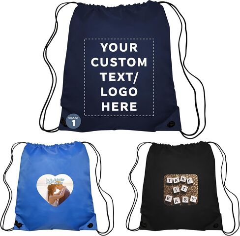 DISCOUNT PROMOS Custom Classic Polyester Drawstring Bags Set of 50, Personalized Bulk Pack - Bring Everywhere You Go, Great for Travelling, Gym and for Everyday Use - Navy Blue in Saudi Arabia